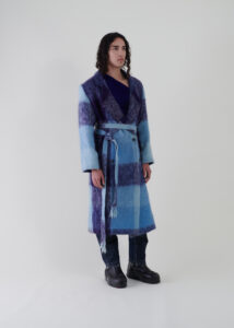 Sustainable fashion with upcycled mohair tartan checks tailored coat from Aldwin Teva William