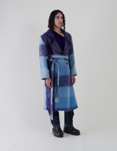 Sustainable fashion with upcycled mohair tartan checks tailored coat from Aldwin Teva William