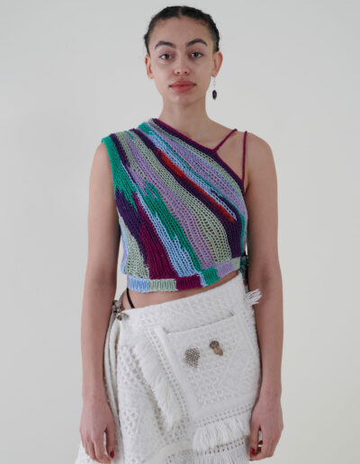Sustainable fashion with upcycled wool cotton crochet top from Aldwin Teva William