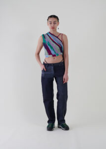 Sustainable fashion with upcycled wool cotton crochet top from Aldwin Teva William
