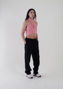 Sustainable fashion with upcycled mohair crochet top from Aldwin Teva William
