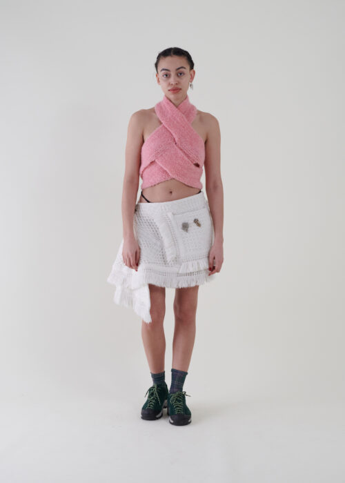 Sustainable fashion with upcycled mohair crochet top from Aldwin Teva William