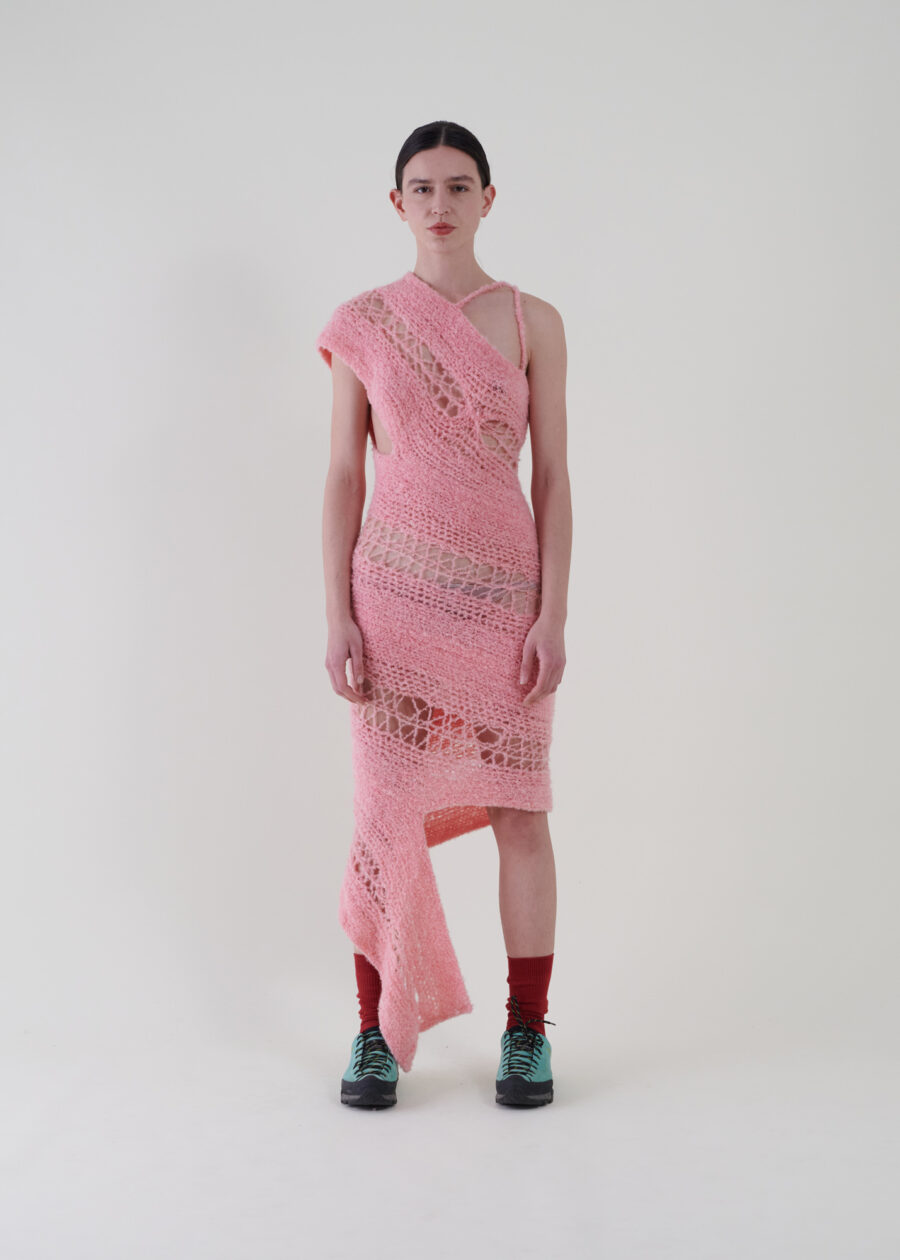 Sustainable fashion with upcycled mohair crochet dress from Aldwin Teva William
