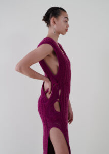 Sustainable fashion with upcycled wool crochet dress from Aldwin Teva William