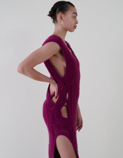 Sustainable fashion with upcycled wool crochet dress from Aldwin Teva William