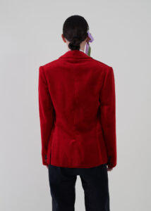 Sustainable fashion with upcycled cotton velvet tailored jacket from Aldwin Teva William