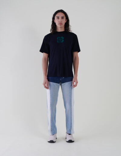 Sustainable fashion with upcycled bleached stonewashed denim from Aldwin Teva William