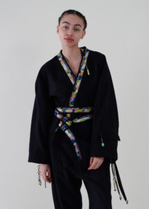 Sustainable fashion with upcycled brushed wool kimono from Aldwin Teva William