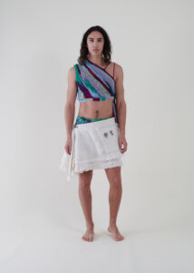 Sustainable fashion with upcycled honeycomb cover skirt from Aldwin Teva William