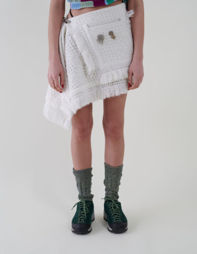 Sustainable fashion with upcycled honeycomb cover skirt from Aldwin Teva William