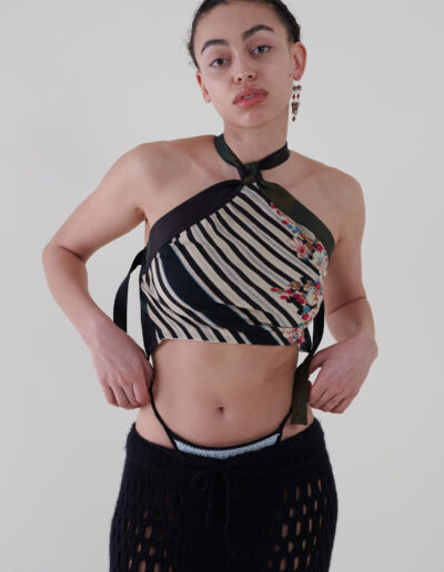 Sustainable fashion with upcycled ties and cotton crepe top from Aldwin Teva William