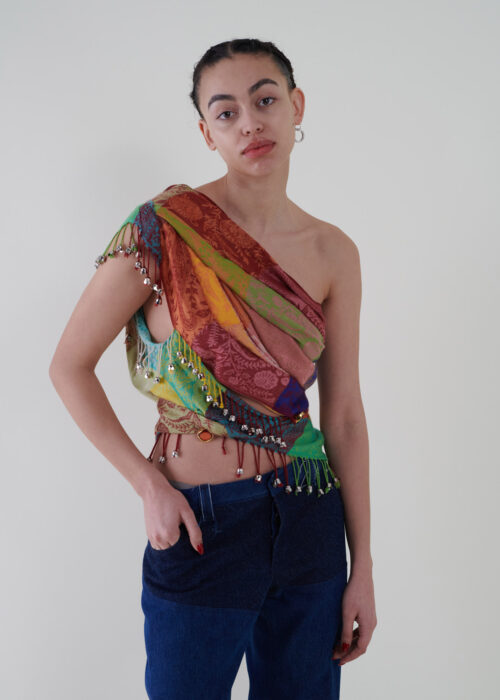 Sustainable fashion with upcycled pashmina jacquard top from Aldwin Teva William