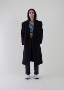 Sustainable fashion with upcycled wool tailored coat from Aldwin Teva William