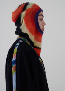Sustainable fashion with upcycled mohair jersey balaclava from Aldwin Teva William