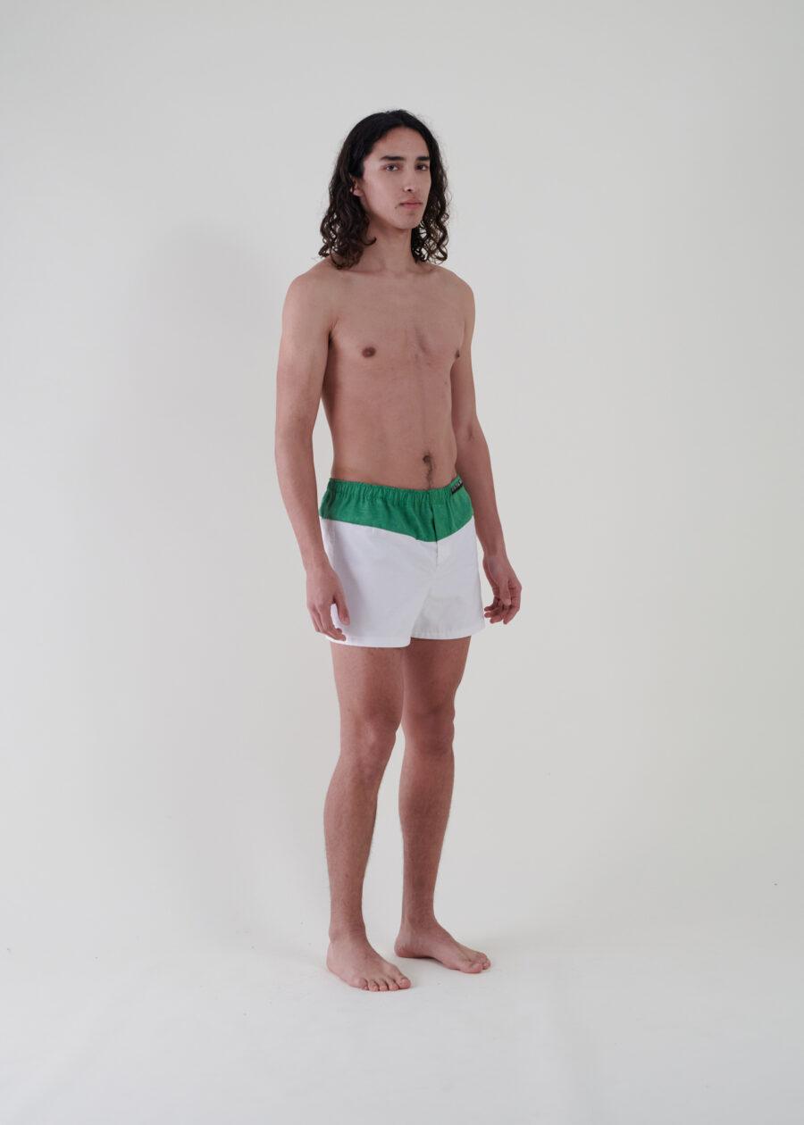 Sustainable fashion with upcycled moire and cotton boxer shorts from Aldwin Teva William