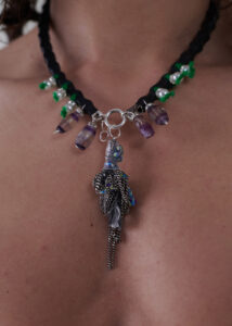 Sustainable fashion and jewlery with upcycled roller chain and gemstones from Aldwin Teva William